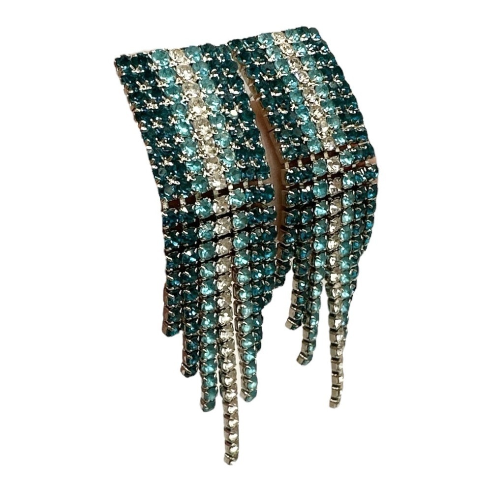 Alexa Rae Bar Dangle Sparkly Rhinestone Blue Earrings Ice Blue Silver Back - Picture 2 of 5